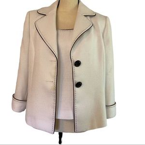 TAHARI size 10 Jacket & Blouse White with Black Stitching
